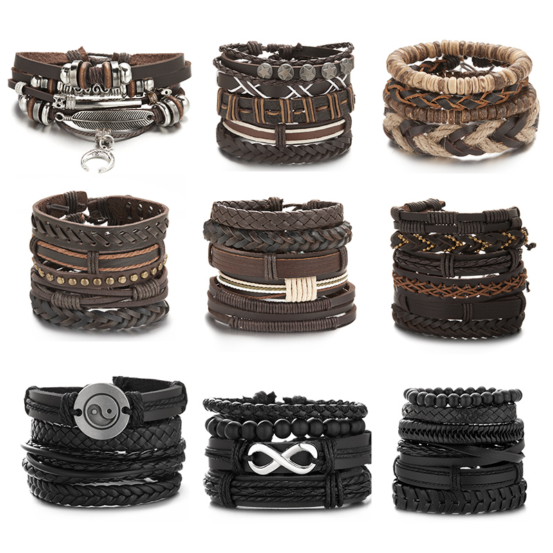 Men'S Accessories Jewelry Sale - 男性用フェザーブレスレット,手作り編みブレスレット,調整可能なジュエリーアクセサリー,ヒップホップパンクスタイル,特別オファー