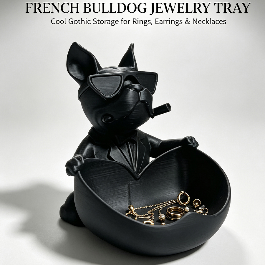 Men'S Accessories Tray - トレンディなフレンチブルドッグのキー収納トレイ、サングラスと子犬の置物収納ボウル、ジュエリー、鍵、コイン用デスクトップオーガナイザー、男性と女性のための部屋の装飾品