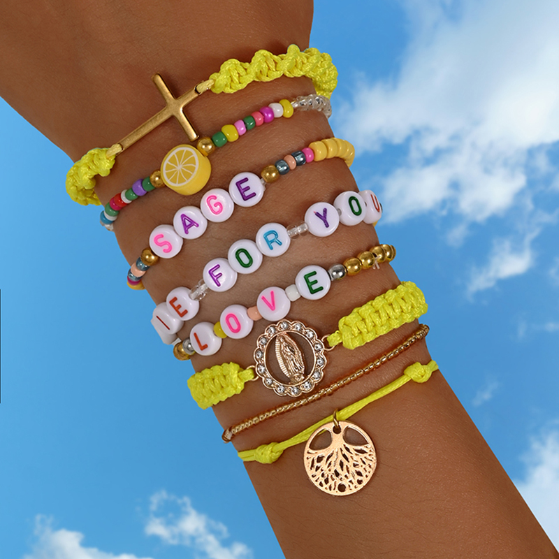 Men'S Accessories Jewelry Sale - クリエイティブなレターペンダントブレスレット,ボヘミアンイエロー,女性と男性のための手織りアクセサリー,カップルジュエリー,ギフト,特別オファー,1個