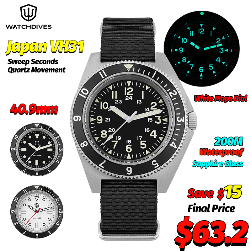 Men Accessories Jewelry - Watchdives WD1972 クォーツ時計サファイア夜光メンズ腕時計 VH31 スイープ秒ムーブメント 20Bar