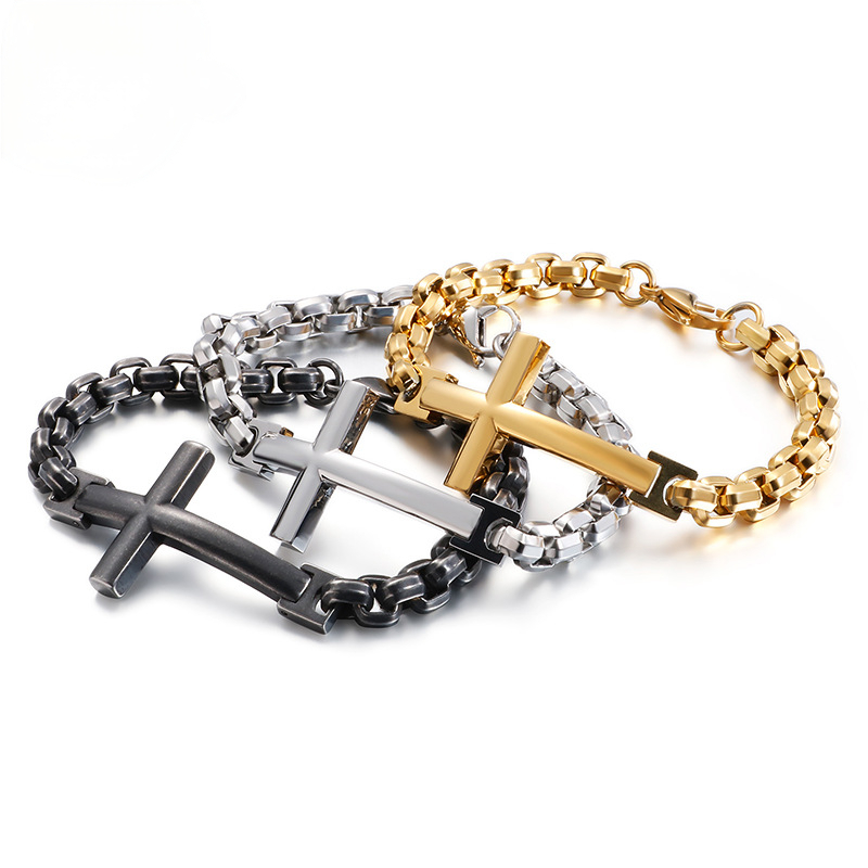 Men'S Accessories Chain - 新作チタン製メンズブレスレット、ステンレススチール製、十字架、スクエア、パール、キューバンリンク、パンク、バイカー、ヒップホップ、ファッションアクセサリー。