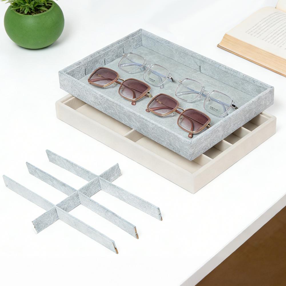Men'S Accessories Organizer Tray - 8グリッドベルベットメガネホルダー収納ボックス、積み重ね可能なサングラスオーガナイザートレイ、男女兼用アイウェア、時計、ジュエリーディスプレイケース