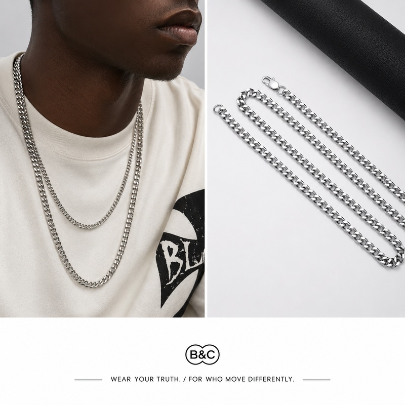 B&C シンプルチタンキューバンチェーン 3.5MM カラー - Men'S Accessories Chain のレビューと価格