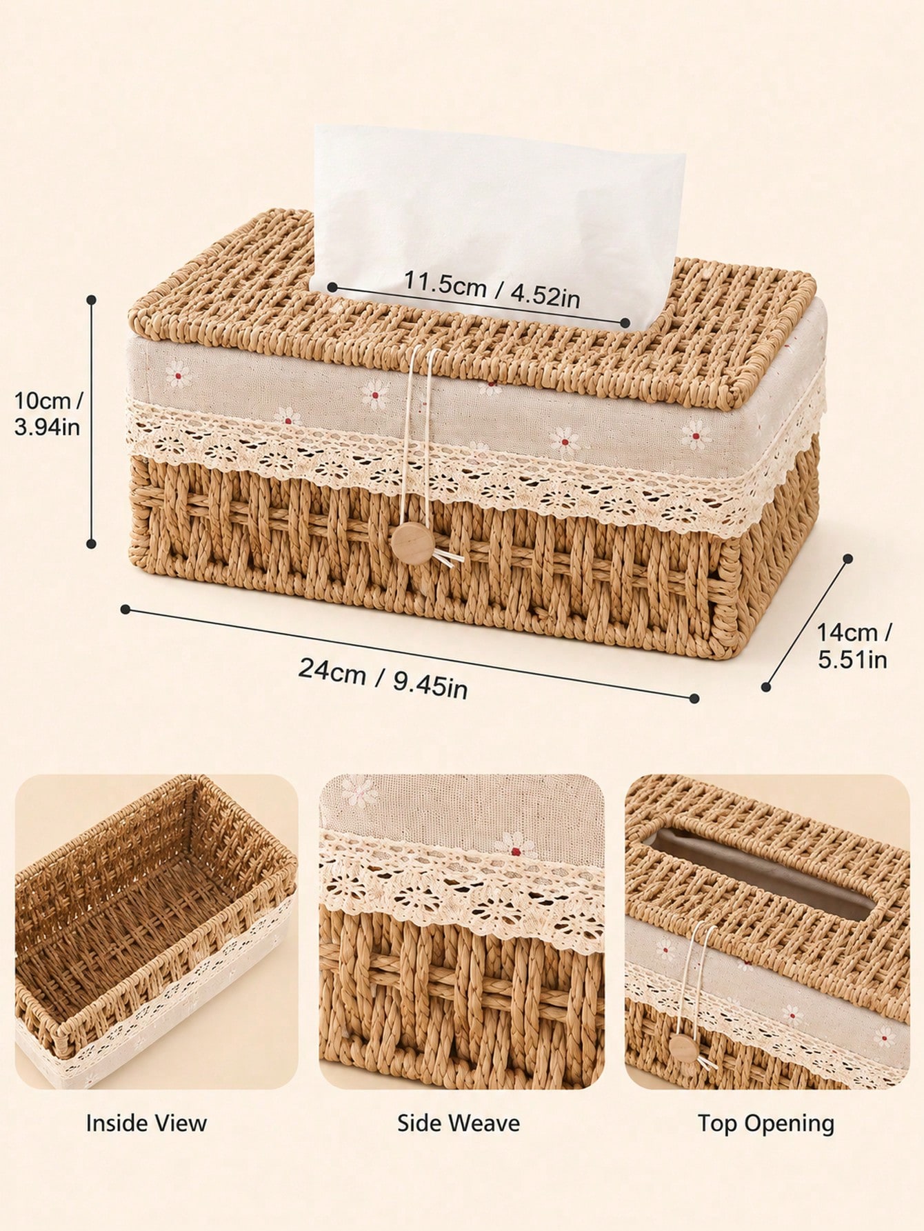 美しい編み込み収納バスケット、スカラップエッジと木製ハンドル - Men'S Accessories Organizer Tray のレビューと価格