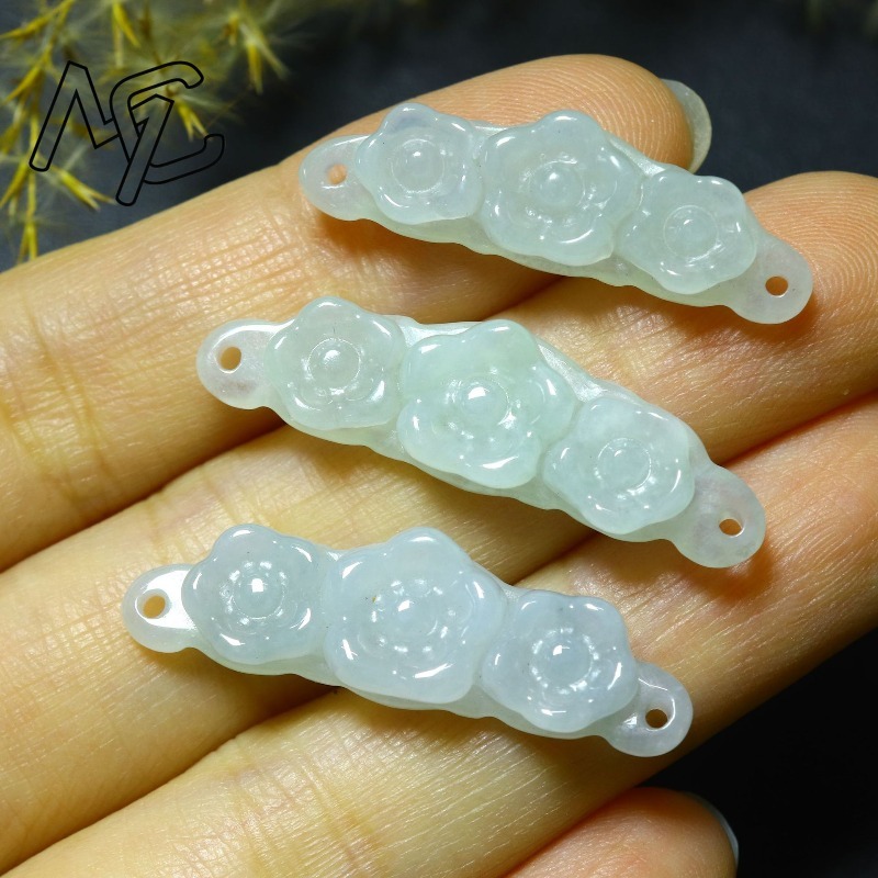 1pc 天然翡翠エメラルドフラワーハンドカード DIY アク - Men Accessories Jewelry のレビューと価格