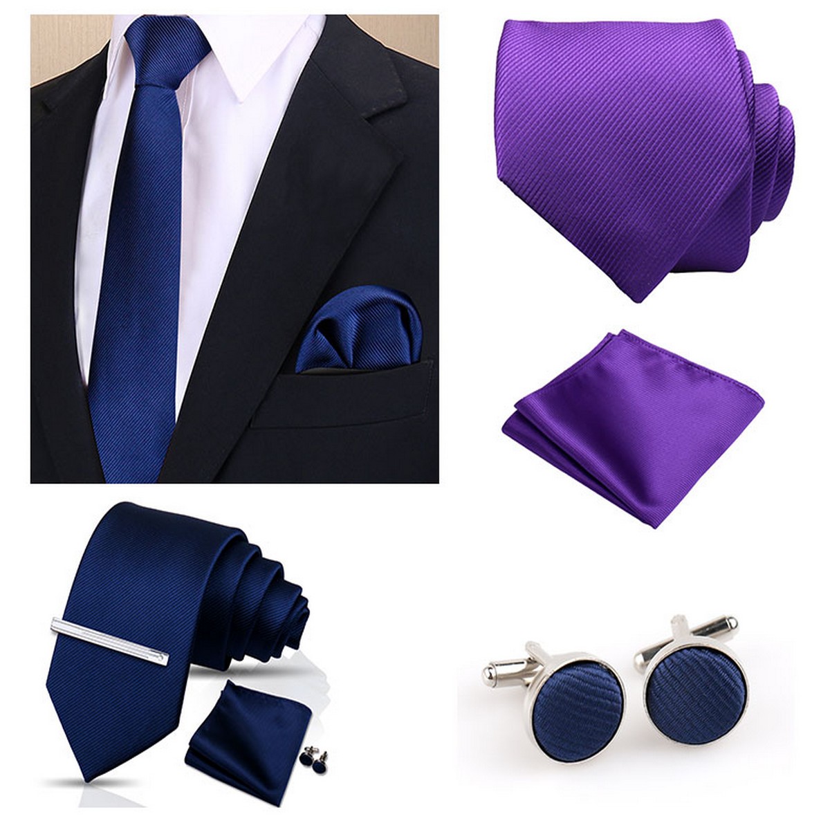 ブランドファッション無地ネクタイセット4点ポケットチーフカフ - Men'S Accessories Gift Set Branded のレビューと価格