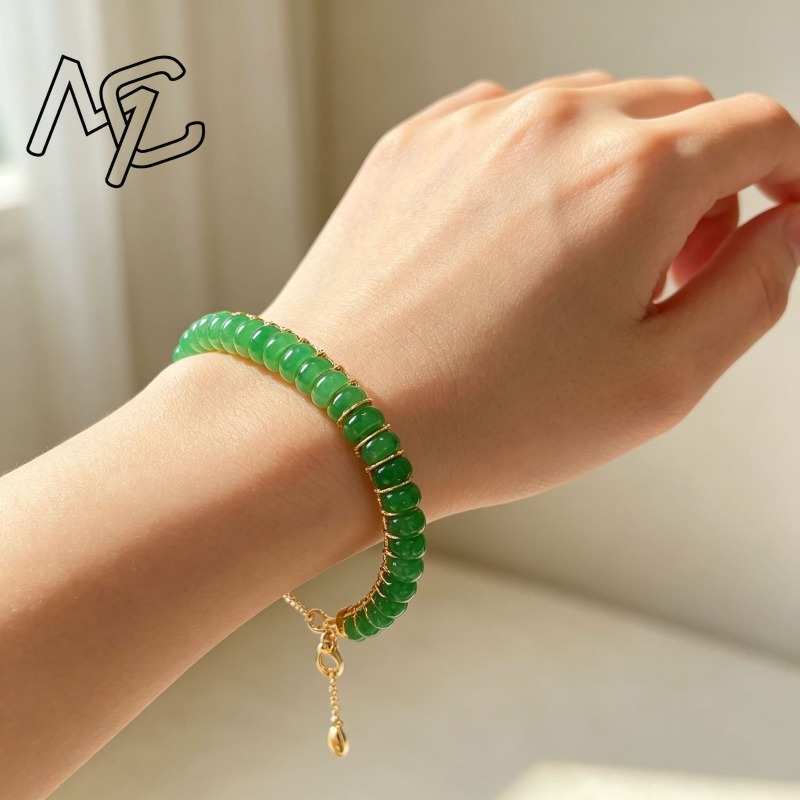 天然の乾燥ブルー翡翠を使用した算盤ビーズブレスレット。女性用 - Men Accessories Jewelry のレビューと価格