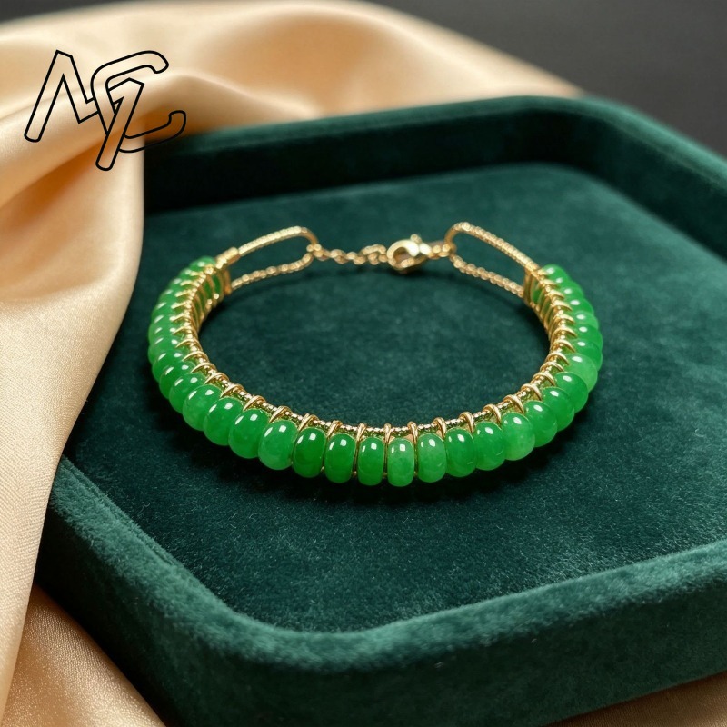 天然の乾燥ブルー翡翠を使用した算盤ビーズブレスレット。女性用 - Men Accessories Jewelry のレビューと価格