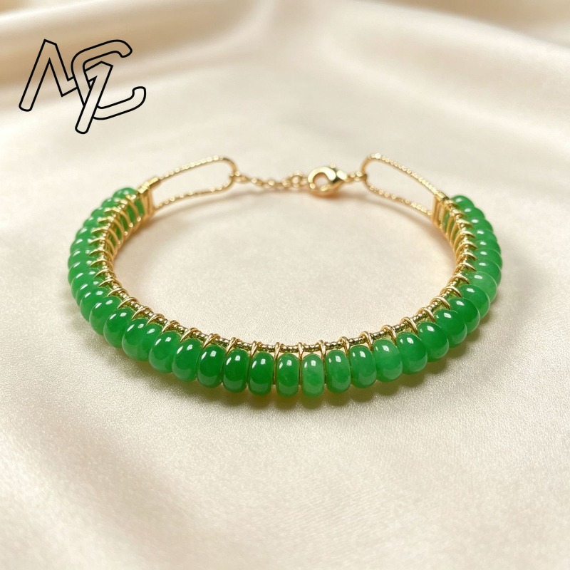 天然の乾燥ブルー翡翠を使用した算盤ビーズブレスレット。女性用 - Men Accessories Jewelry のレビューと価格