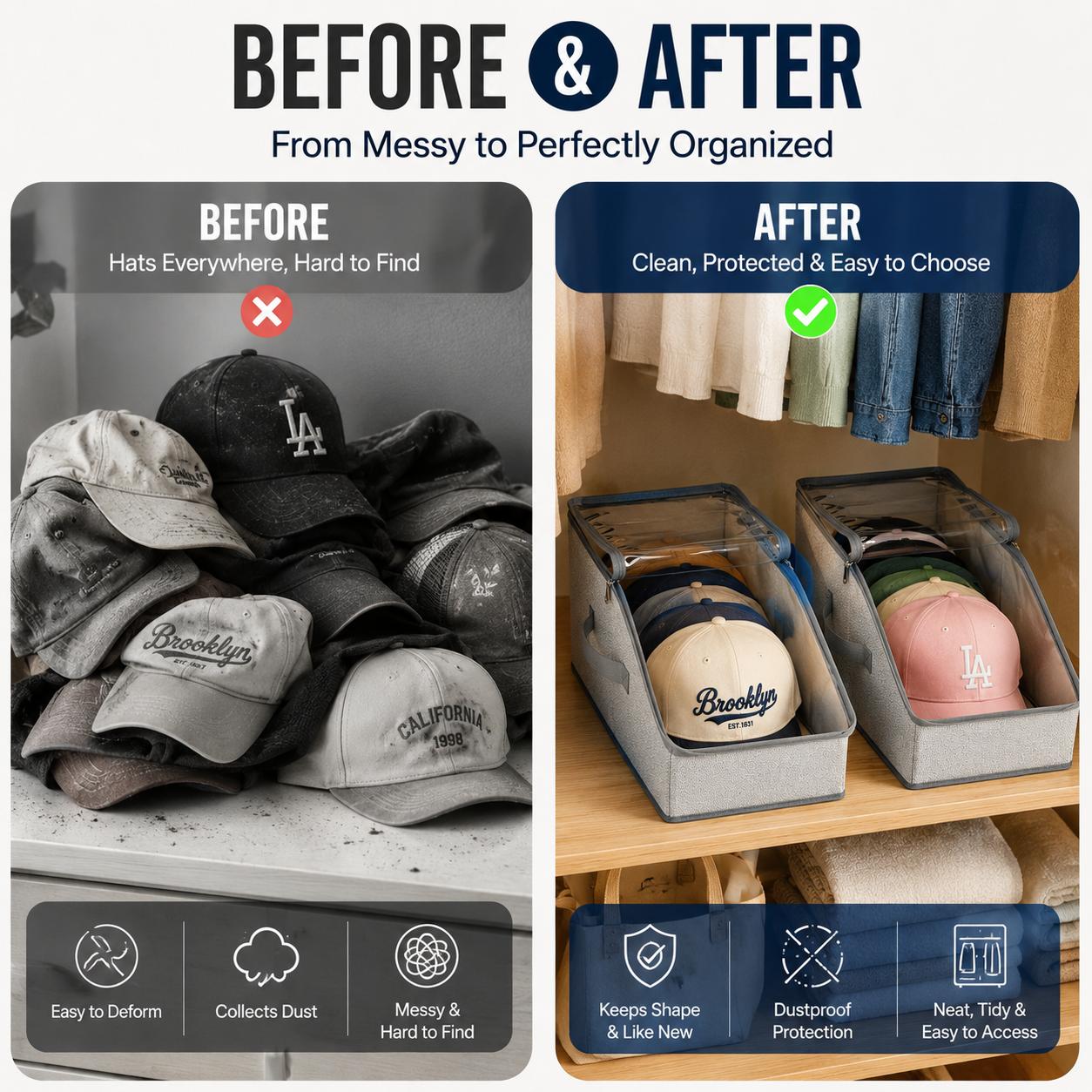 野球帽オーガナイザー収納バッグ（透明窓付き）、折りたたみ式、 - Hat Snapback Cap のレビューと価格
