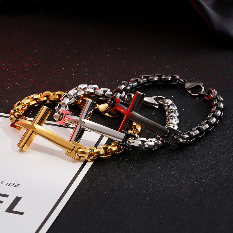 新作チタン製メンズブレスレット、ステンレススチール製、十字架 - Men'S Accessories Chain のレビューと価格
