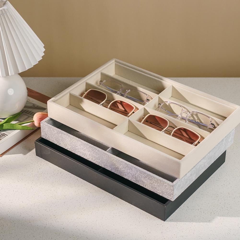8グリッドベルベットメガネホルダー収納ボックス、積み重ね可能 - Men'S Accessories Organizer Tray のレビューと価格